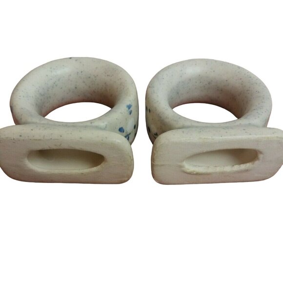 Vintage White Blue Napkin Ring Holders Hand-painted Ceramic Set of 2 Replacement - Picture 5 of 8